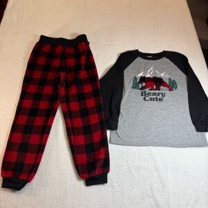 Beary Cute Kids Pajamas Set - Red and Black Plaid